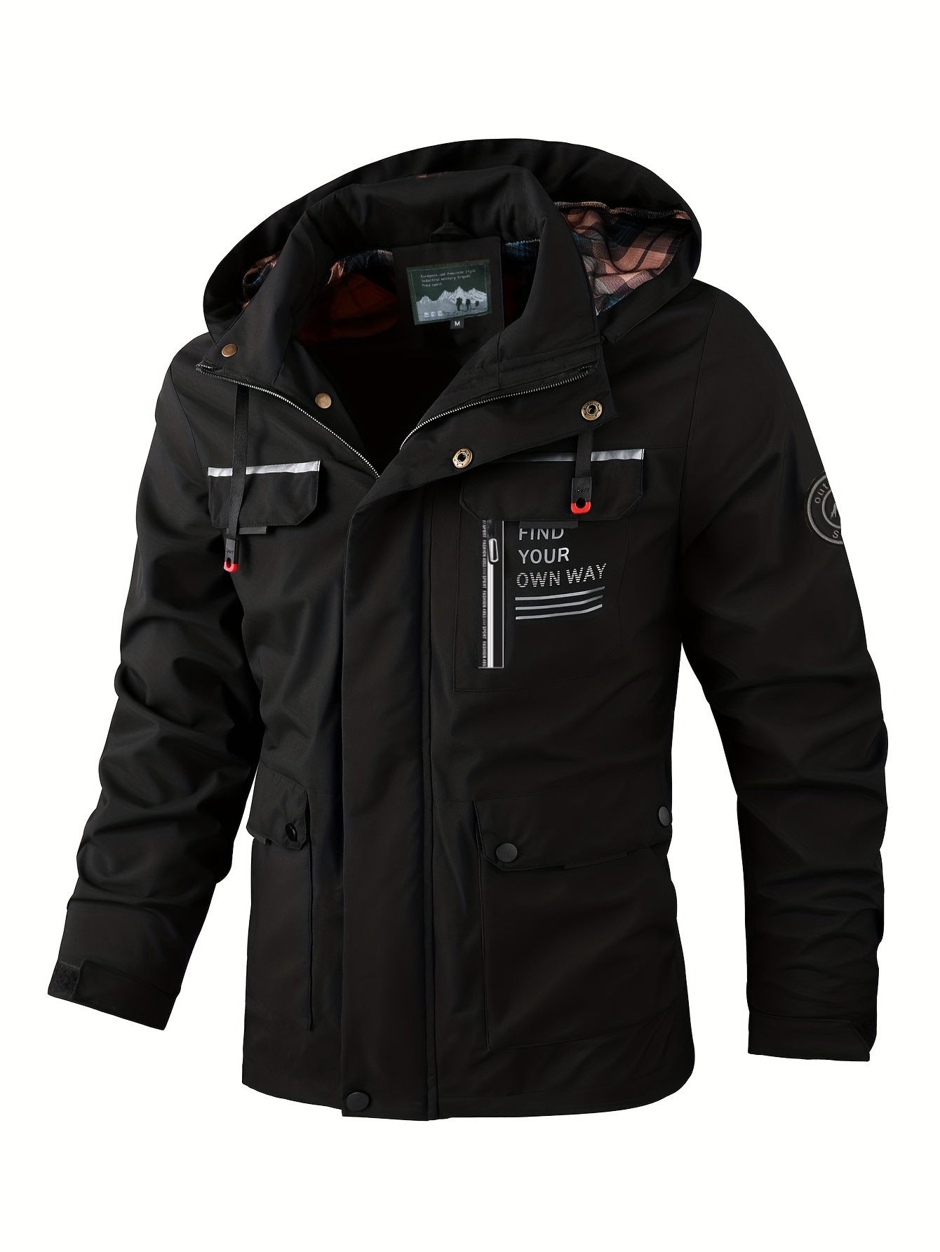 Men Hooded Parka Jacket Warm Windproof Multiple Pockets Outdoor