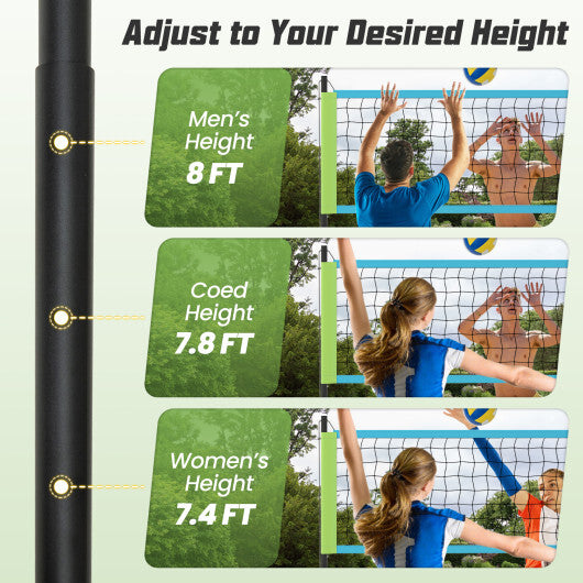 Portable Outdoor Volleyball Net Set Heavy-Duty Volleyball Net System-Yellow