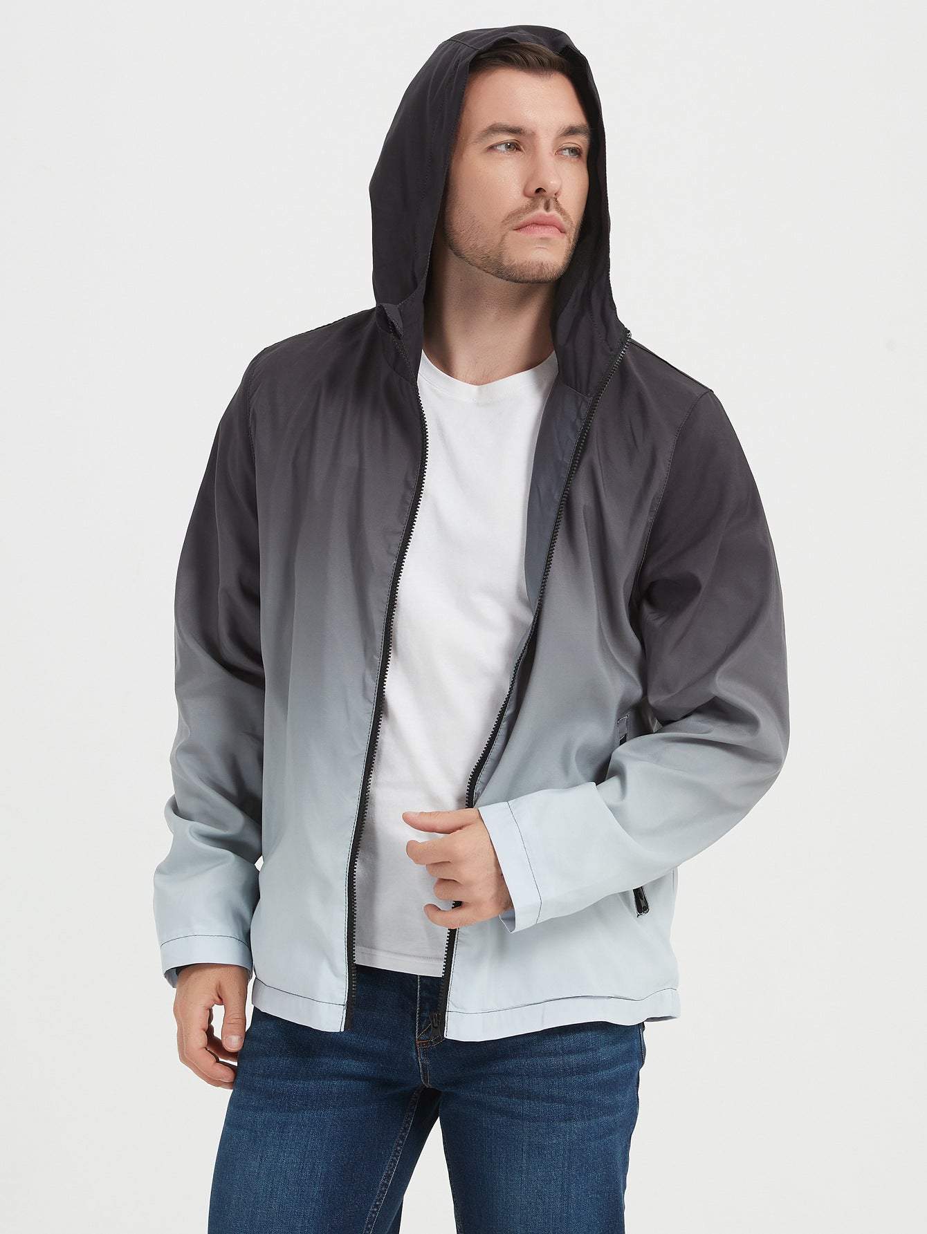 Men Hooded Raincoat Outdoor Windproof Waterproof Mountaineering Shell Jacket