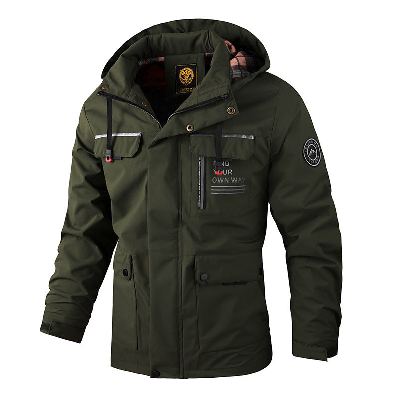 Men Casual Hooded Windbreaker Waterproof Soft Shell Winter Jacket