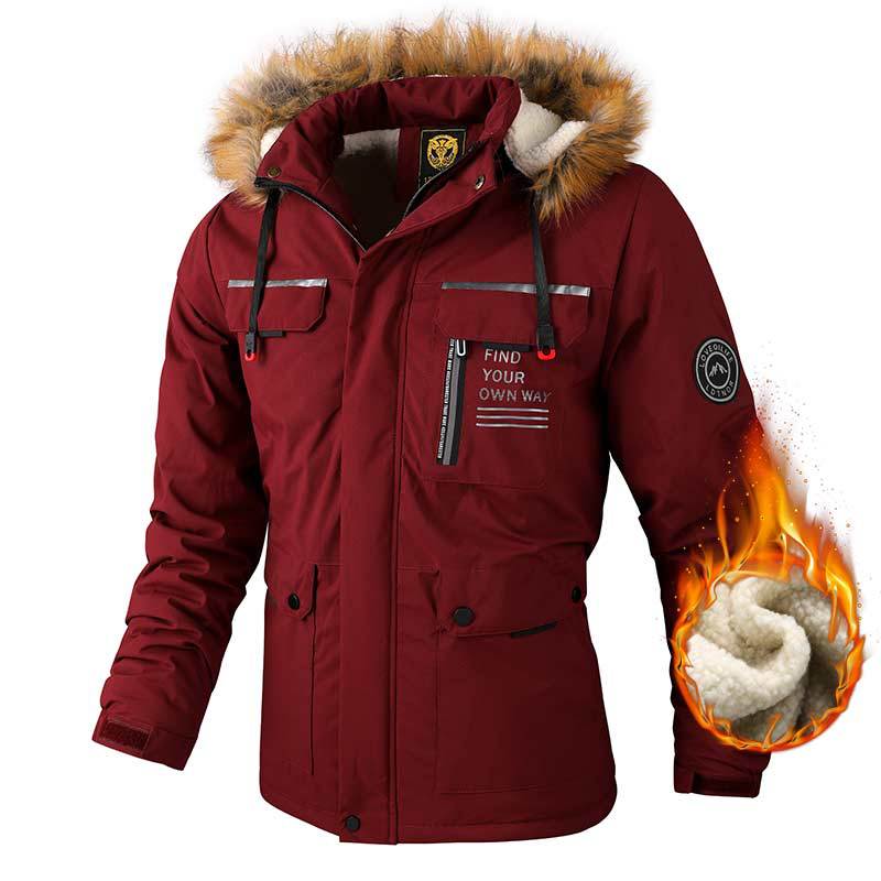 Men Hooded Parka Jacket Warm Windproof Multiple Pockets Outdoor