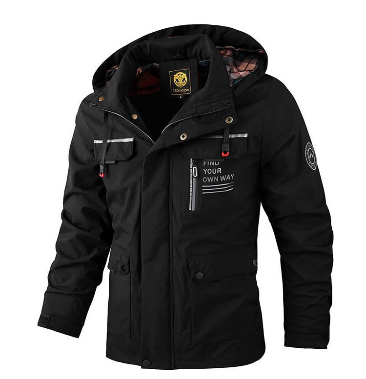 Men Hooded Parka Jacket Warm Windproof Multiple Pockets Outdoor