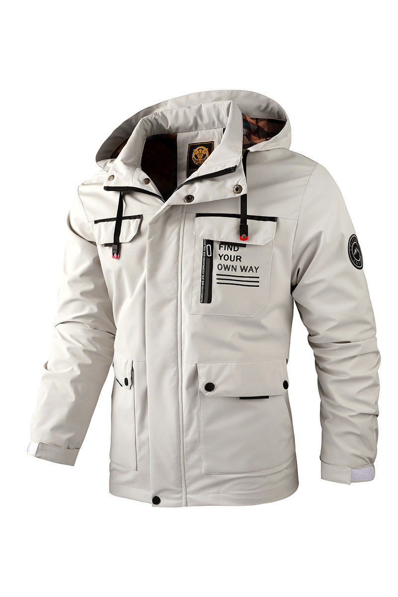 Men Casual Hooded Windbreaker Waterproof Soft Shell Winter Jacket