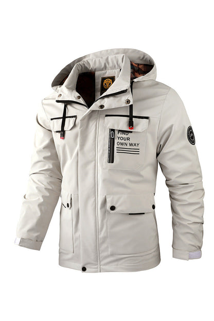 Men Casual Hooded Windbreaker Waterproof Soft Shell Winter Jacket