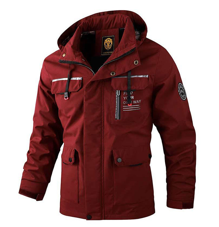 Men Hooded Parka Jacket Warm Windproof Multiple Pockets Outdoor