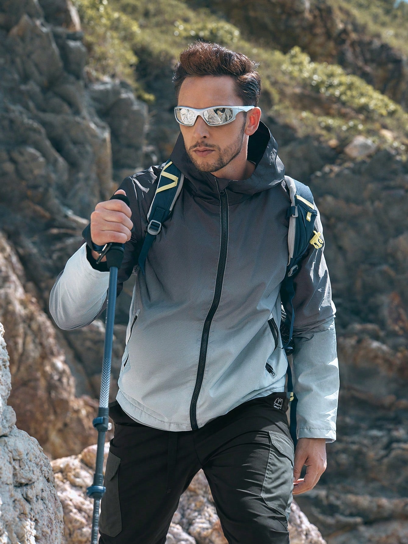 Men Hooded Raincoat Outdoor Windproof Waterproof Mountaineering Shell Jacket