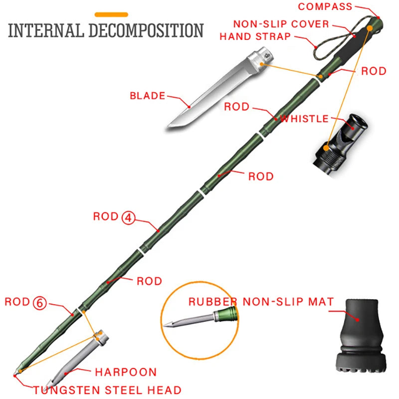 Outdoor Tactical Walking Stick Folding Alpenstock Hiking Camping Tool