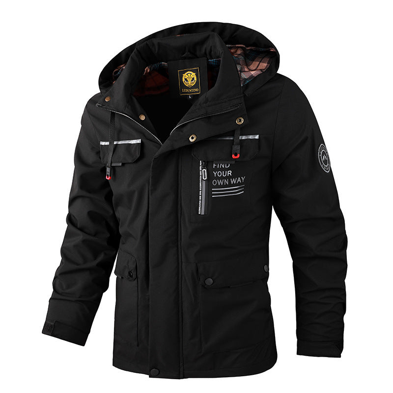Men Casual Hooded Windbreaker Waterproof Soft Shell Winter Jacket