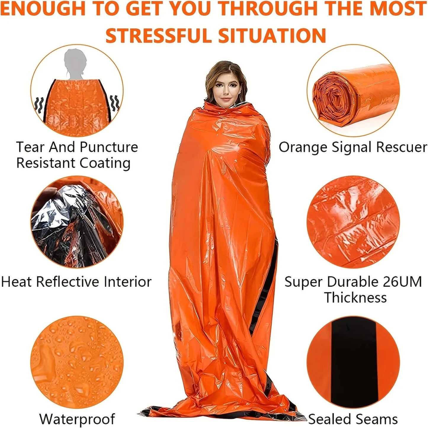 Portable Waterproof Emergency Sleeping Bag Thermal Survival Mylar Sack