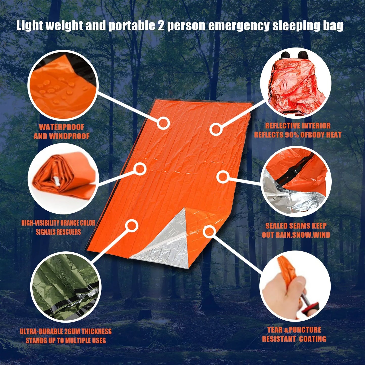 Portable Waterproof Emergency Sleeping Bag Thermal Survival Mylar Sack