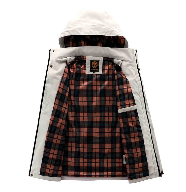 Men Hooded Parka Jacket Warm Windproof Multiple Pockets Outdoor