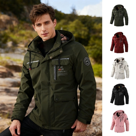 Men Casual Hooded Windbreaker Waterproof Soft Shell Winter Jacket