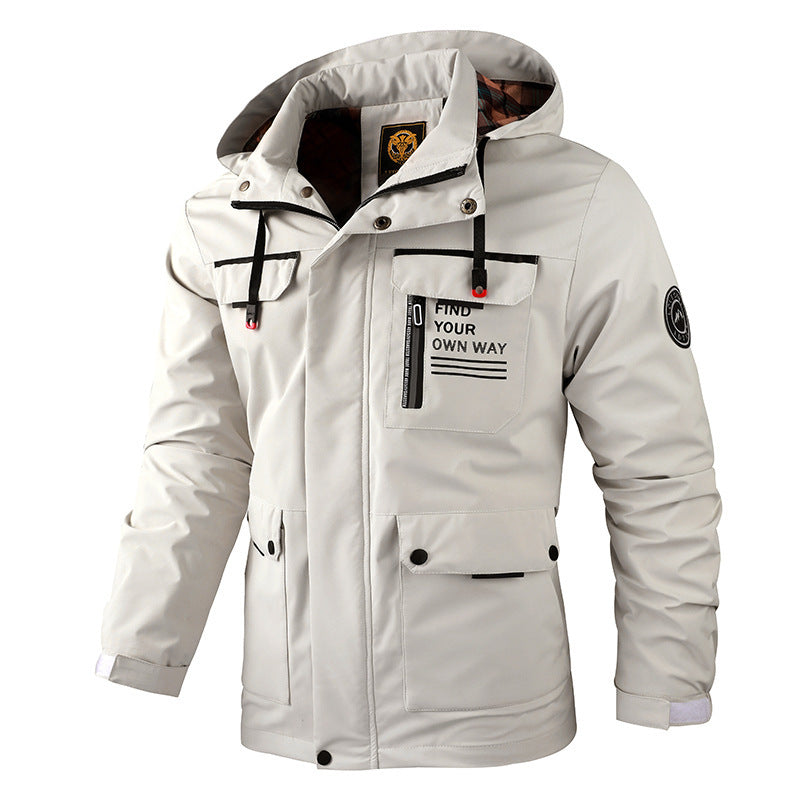 Men Casual Hooded Windbreaker Waterproof Soft Shell Winter Jacket