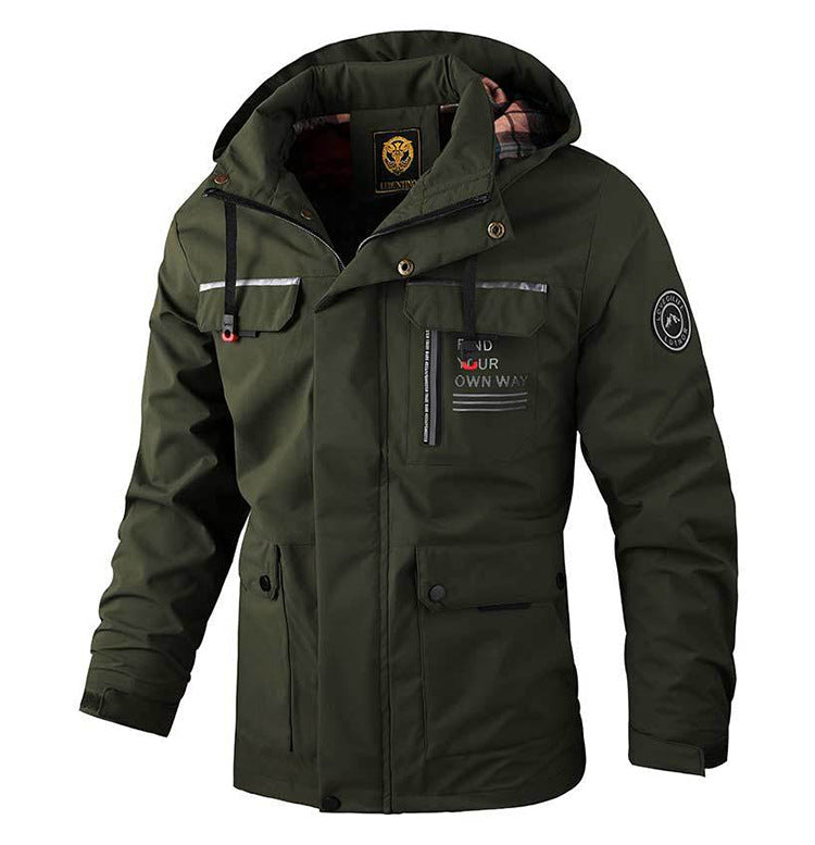 Men Hooded Parka Jacket Warm Windproof Multiple Pockets Outdoor