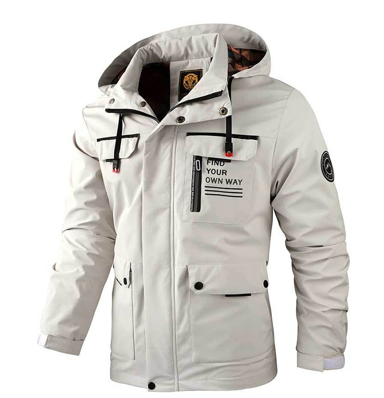 Men Hooded Parka Jacket Warm Windproof Multiple Pockets Outdoor