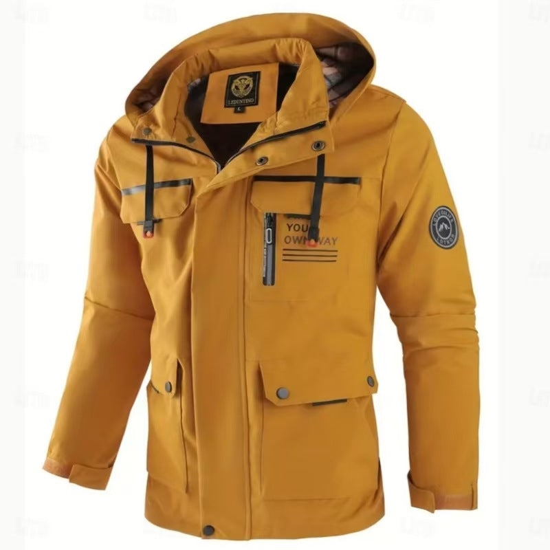 Men Hooded Parka Jacket Warm Windproof Multiple Pockets Outdoor